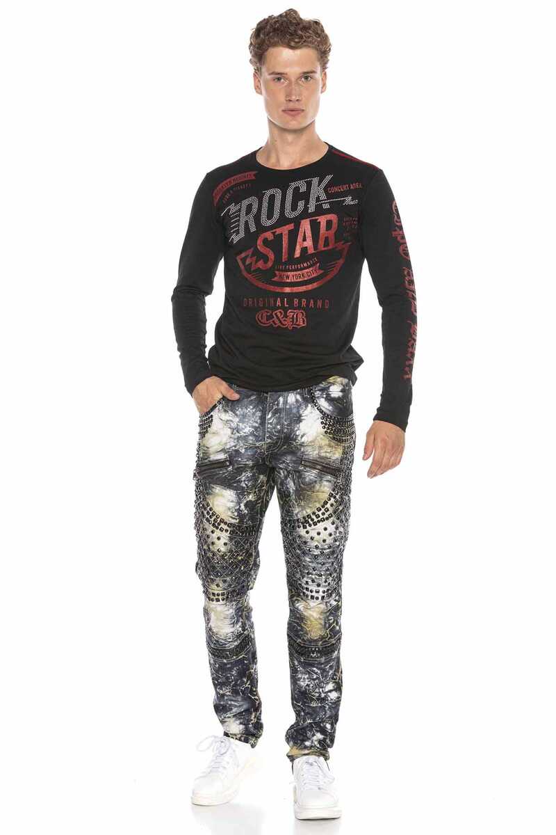 CL398 men's long -sleeved shirt with a stylish rhinestones