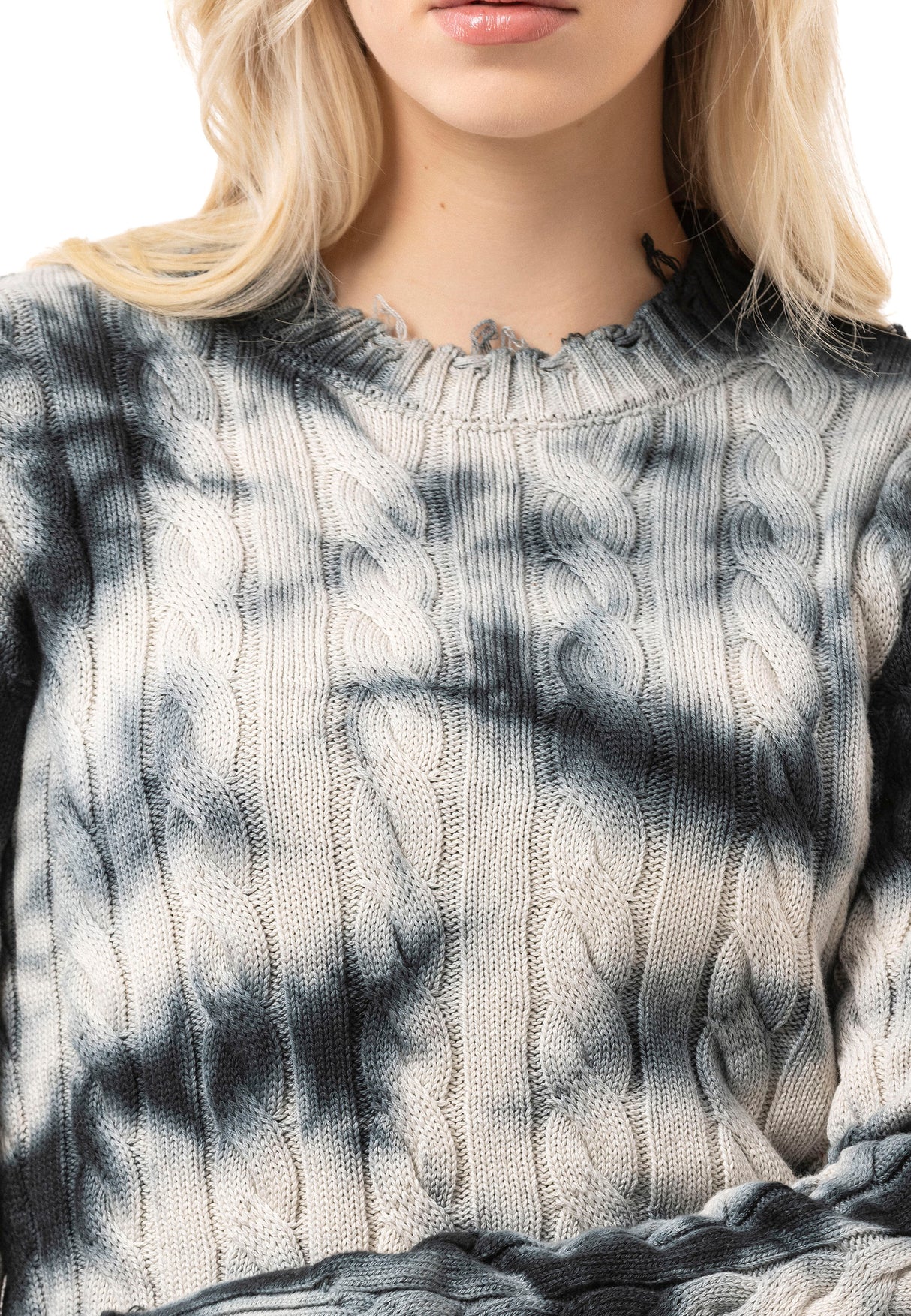 WP268 Damen Strickpullover – Pullover mit Tie-Dye Muster & Rippstruktur | Moderner Casual-Look für Alltag & Streetwear