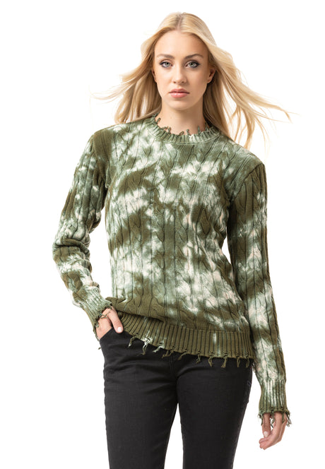 WP268 Damen Strickpullover – Pullover mit Tie-Dye Muster & Rippstruktur | Moderner Casual-Look für Alltag & Streetwear