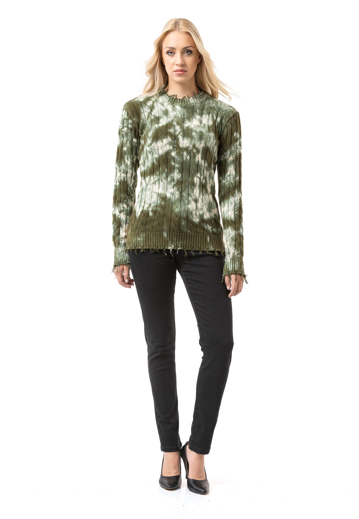 WP268 Damen Strickpullover – Pullover mit Tie-Dye Muster & Rippstruktur | Moderner Casual-Look für Alltag & Streetwear