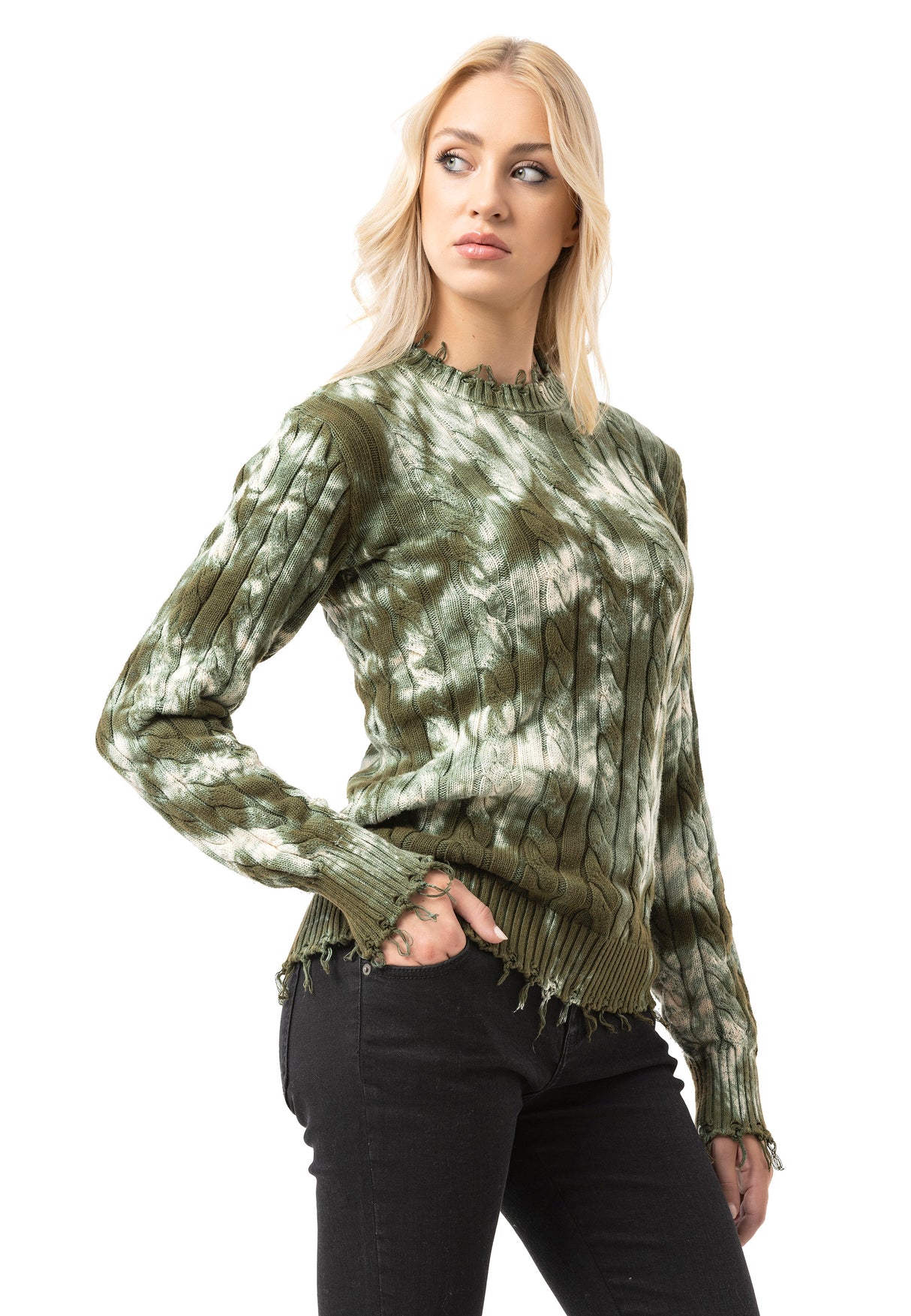 WP268 Damen Strickpullover – Pullover mit Tie-Dye Muster & Rippstruktur | Moderner Casual-Look für Alltag & Streetwear