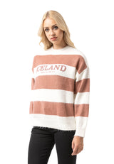 WP263 Damen Strickpullover – Gestreifter Pullover mit „ICELAND Copenhagen Studios“ Frontprint | Casual Streetwear für Alltag & Freizeit