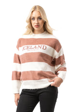 WP263 Damen Strickpullover – Gestreifter Pullover mit „ICELAND Copenhagen Studios“ Frontprint | Casual Streetwear für Alltag & Freizeit