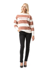 WP263 Damen Strickpullover – Gestreifter Pullover mit „ICELAND Copenhagen Studios“ Frontprint | Casual Streetwear für Alltag & Freizeit