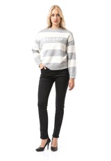 WP263 Damen Strickpullover – Gestreifter Pullover mit „ICELAND Copenhagen Studios“ Frontprint | Casual Streetwear für Alltag & Freizeit