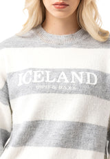 WP263 Damen Strickpullover – Gestreifter Pullover mit „ICELAND Copenhagen Studios“ Frontprint | Casual Streetwear für Alltag & Freizeit