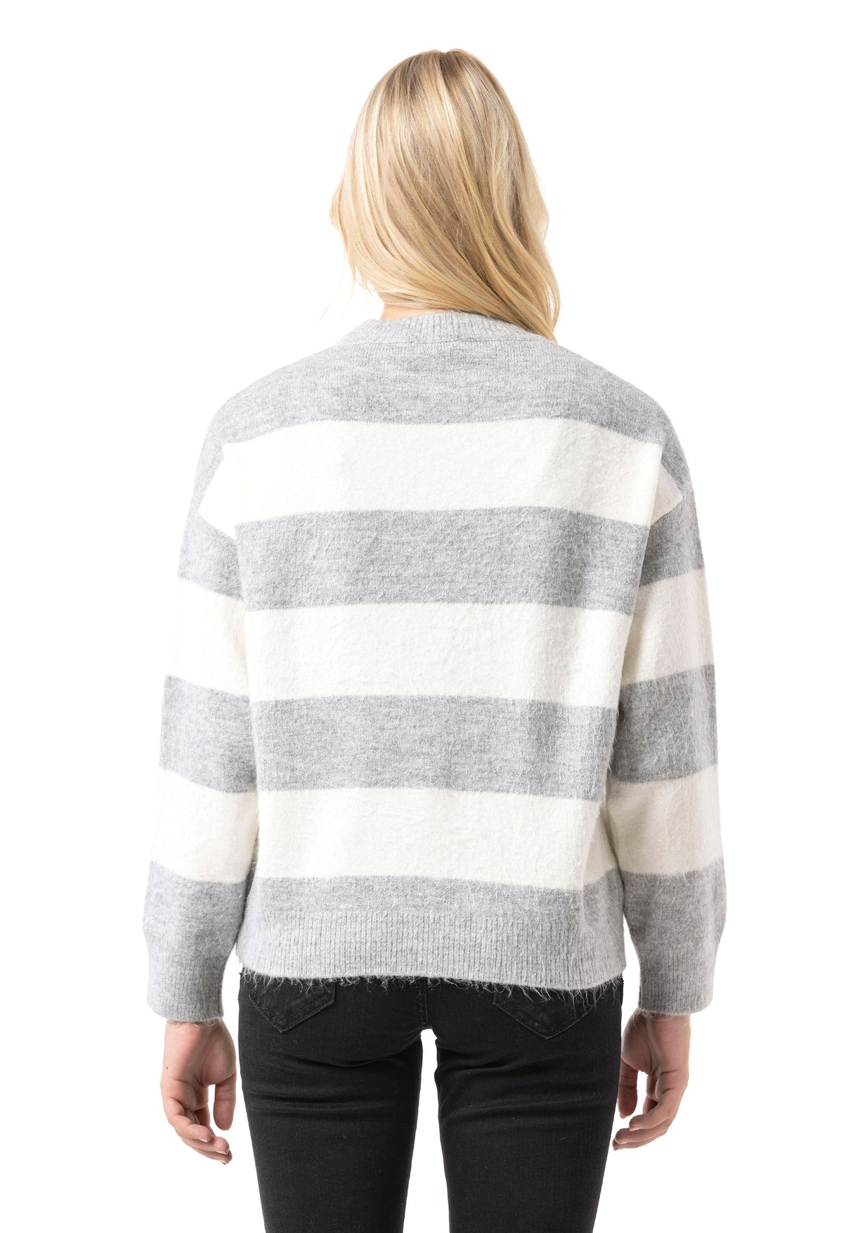 WP263 Damen Strickpullover – Gestreifter Pullover mit „ICELAND Copenhagen Studios“ Frontprint | Casual Streetwear für Alltag & Freizeit