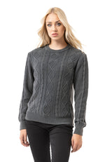 WP267 Damen Strickpullover – Zopfmuster Pullover mit Rundhalsausschnitt & Rippbündchen | Klassischer Casual-Look für Alltag & Übergangszeit