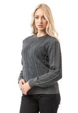 WP267 Damen Strickpullover – Zopfmuster Pullover mit Rundhalsausschnitt & Rippbündchen | Klassischer Casual-Look für Alltag & Übergangszeit