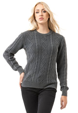 WP267 Damen Strickpullover – Zopfmuster Pullover mit Rundhalsausschnitt & Rippbündchen | Klassischer Casual-Look für Alltag & Übergangszeit