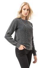 WP267 Damen Strickpullover – Zopfmuster Pullover mit Rundhalsausschnitt & Rippbündchen | Klassischer Casual-Look für Alltag & Übergangszeit