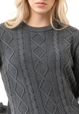 WP267 Damen Strickpullover – Zopfmuster Pullover mit Rundhalsausschnitt & Rippbündchen | Klassischer Casual-Look für Alltag & Übergangszeit