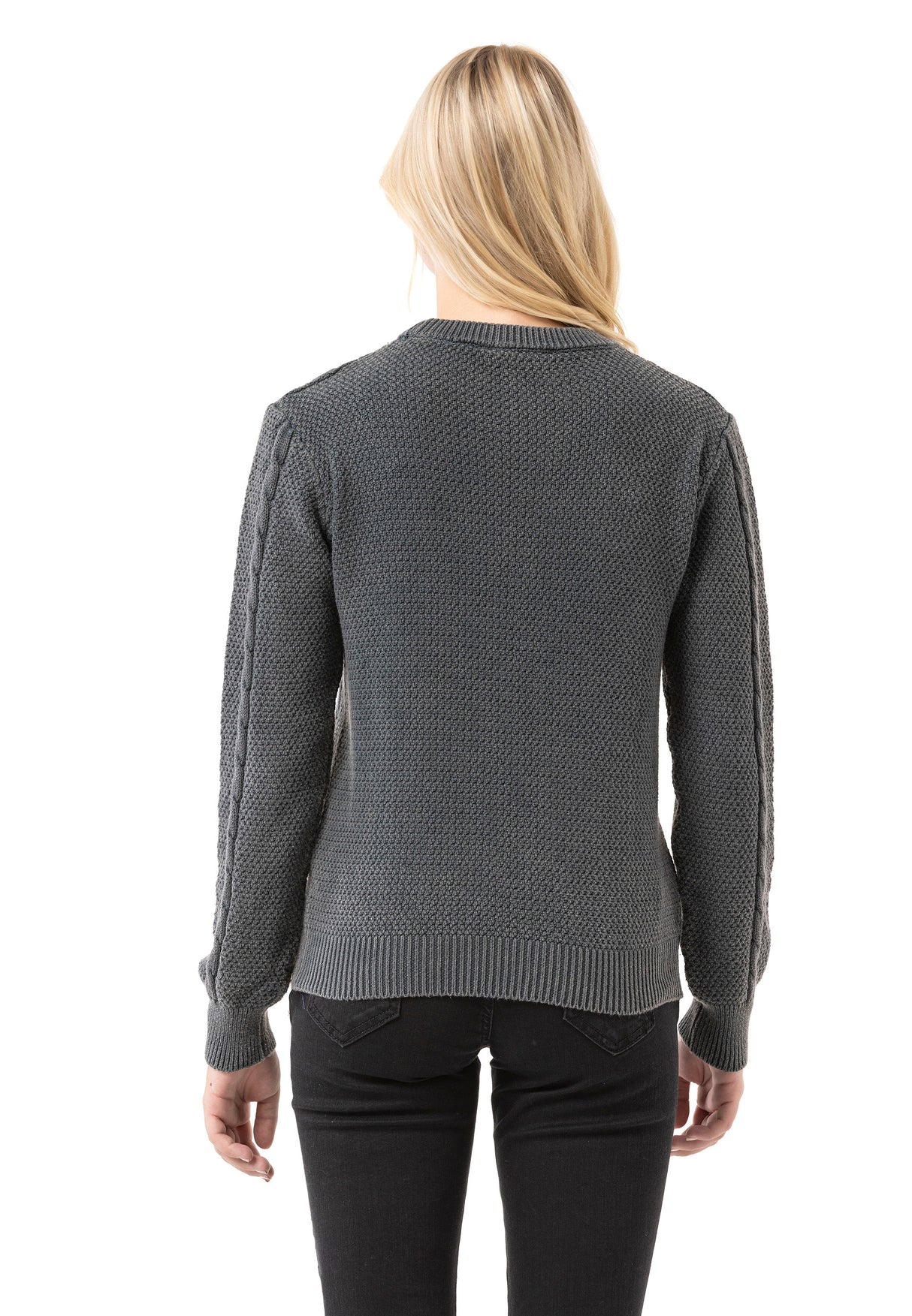 WP267 Damen Strickpullover – Zopfmuster Pullover mit Rundhalsausschnitt & Rippbündchen | Klassischer Casual-Look für Alltag & Übergangszeit
