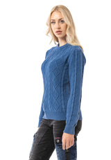 WP267 Damen Strickpullover – Zopfmuster Pullover mit Rundhalsausschnitt & Rippbündchen | Klassischer Casual-Look für Alltag & Übergangszeit