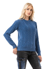 WP267 Damen Strickpullover – Zopfmuster Pullover mit Rundhalsausschnitt & Rippbündchen | Klassischer Casual-Look für Alltag & Übergangszeit