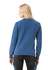 WP267 Damen Strickpullover – Zopfmuster Pullover mit Rundhalsausschnitt & Rippbündchen | Klassischer Casual-Look für Alltag & Übergangszeit