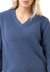 WP260 Damen Strickpullover – V-Ausschnitt Pullover mit Rippstruktur & Streifendetails an den Ärmeln | Zeitloser Casual-Look für Alltag & Freizeit