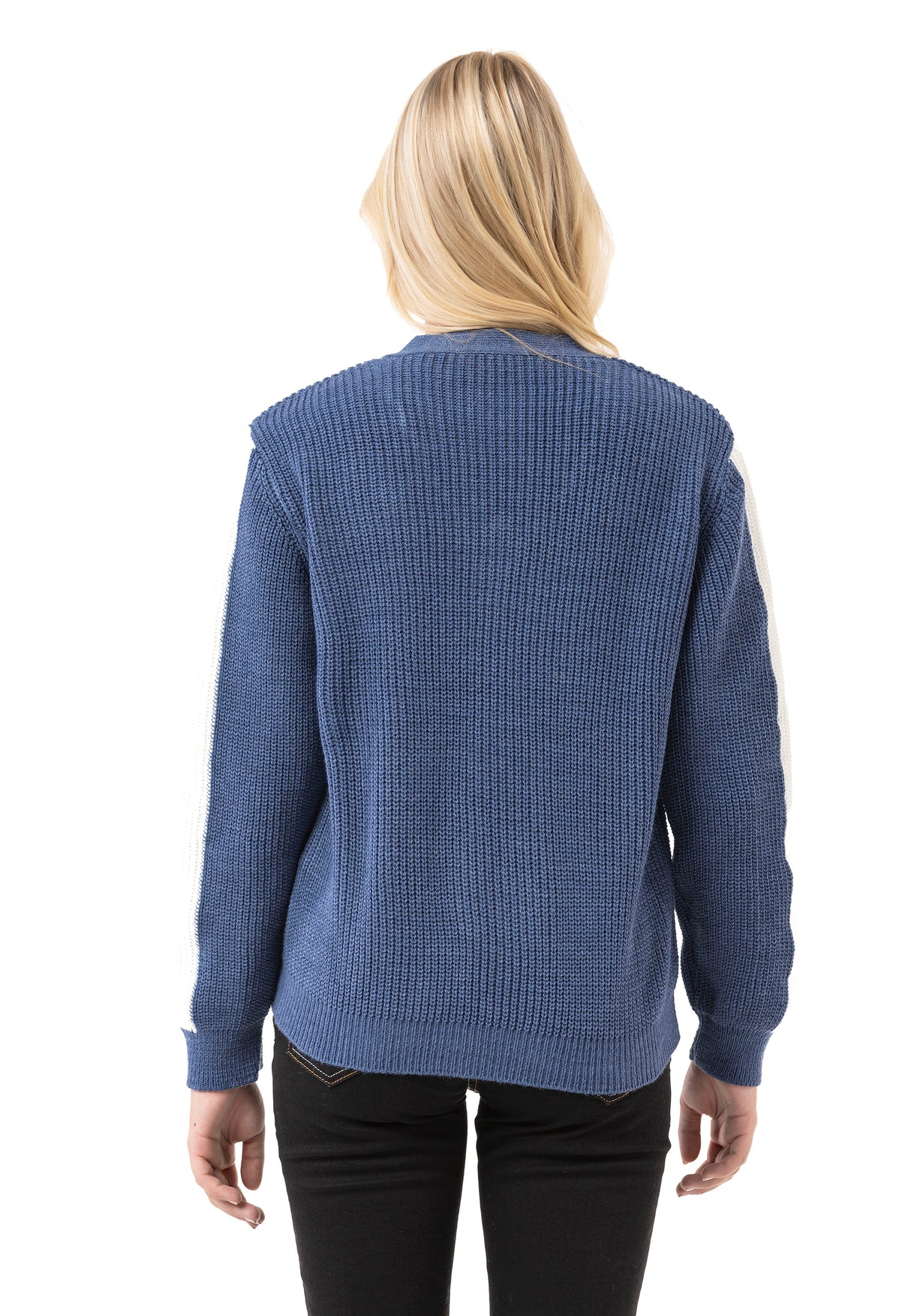 WP260 Damen Strickpullover – V-Ausschnitt Pullover mit Rippstruktur & Streifendetails an den Ärmeln | Zeitloser Casual-Look für Alltag & Freizeit