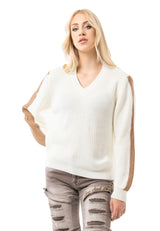WP260 Damen Strickpullover – V-Ausschnitt Pullover mit Rippstruktur & Streifendetails an den Ärmeln | Zeitloser Casual-Look für Alltag & Freizeit