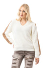 WP260 Damen Strickpullover – V-Ausschnitt Pullover mit Rippstruktur & Streifendetails an den Ärmeln | Zeitloser Casual-Look für Alltag & Freizeit