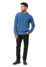 CP289 Homme pull en tricot en coton avec col rond – structure rencontre confort