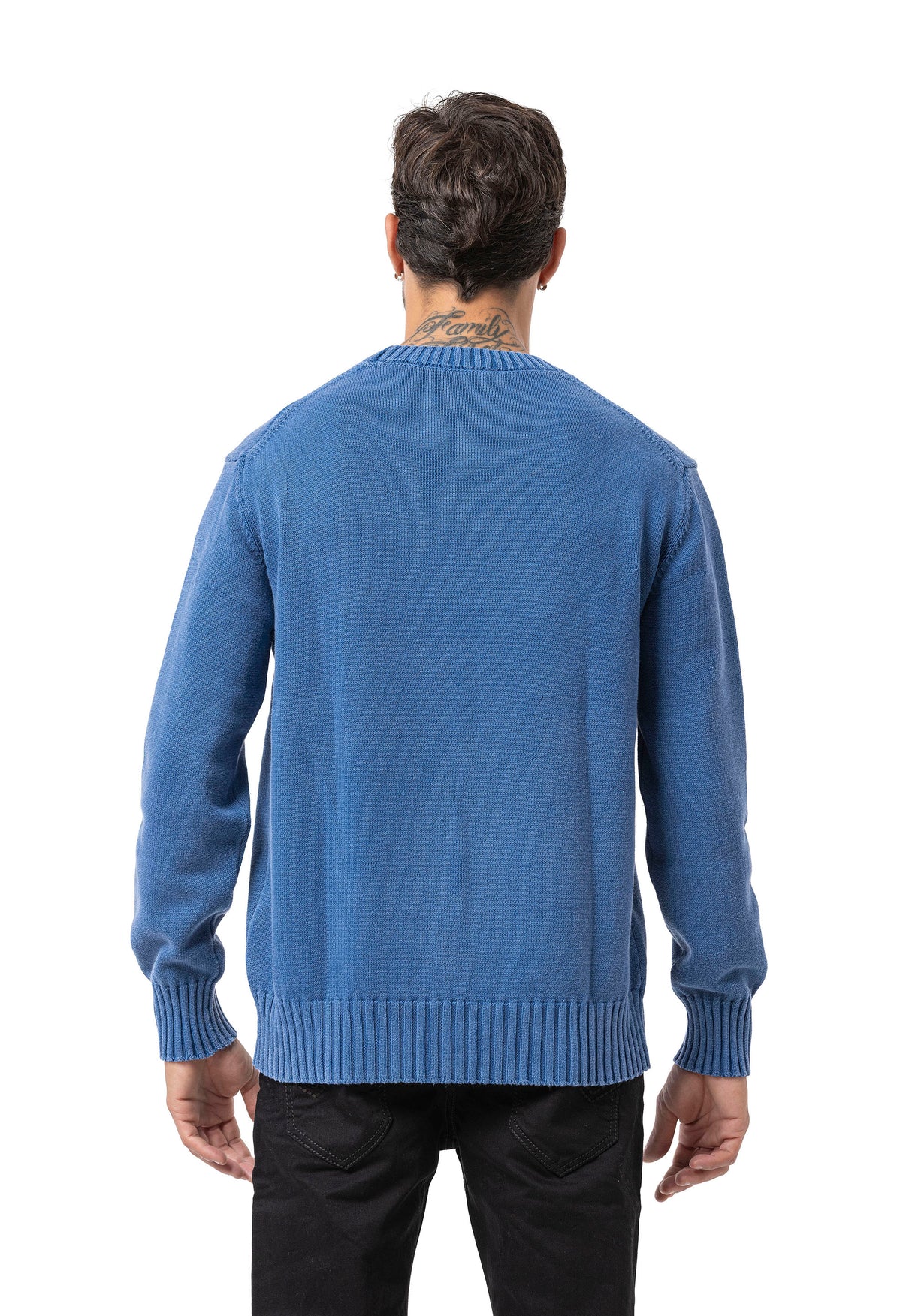CP289 Homme pull en tricot en coton avec col rond – structure rencontre confort