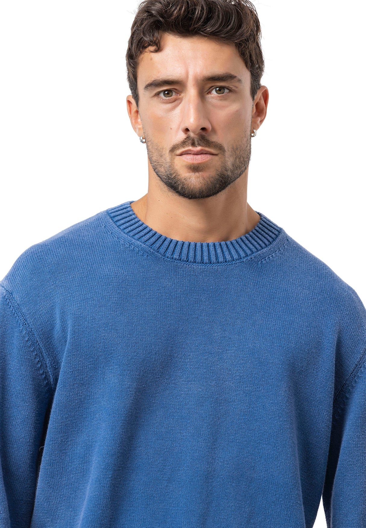 CP289 Homme pull en tricot en coton avec col rond – structure rencontre confort