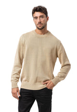 CP289 Homme pull en tricot en coton avec col rond – structure rencontre confort