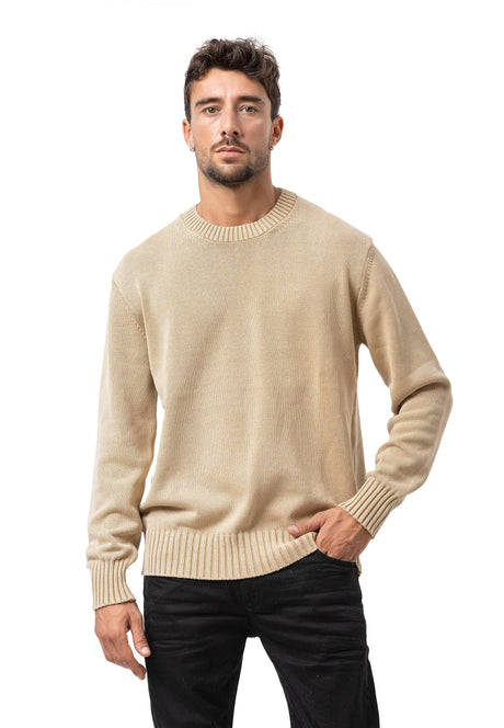 CP289 Homme pull en tricot en coton avec col rond – structure rencontre confort