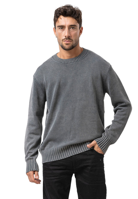 CP289 Homme pull en tricot en coton avec col rond – structure rencontre confort