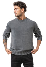 CP289 Homme pull en tricot en coton avec col rond – structure rencontre confort