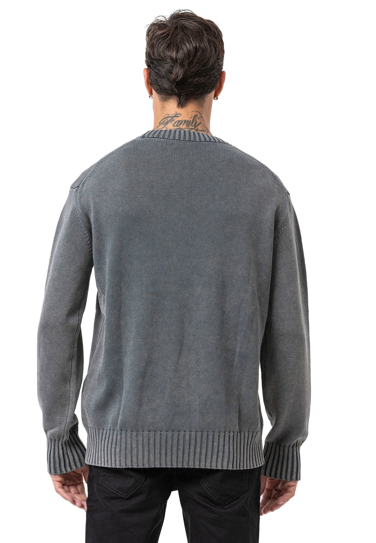 CP289 Homme pull en tricot en coton avec col rond – structure rencontre confort