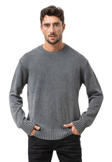 CP289 Homme pull en tricot en coton avec col rond – structure rencontre confort