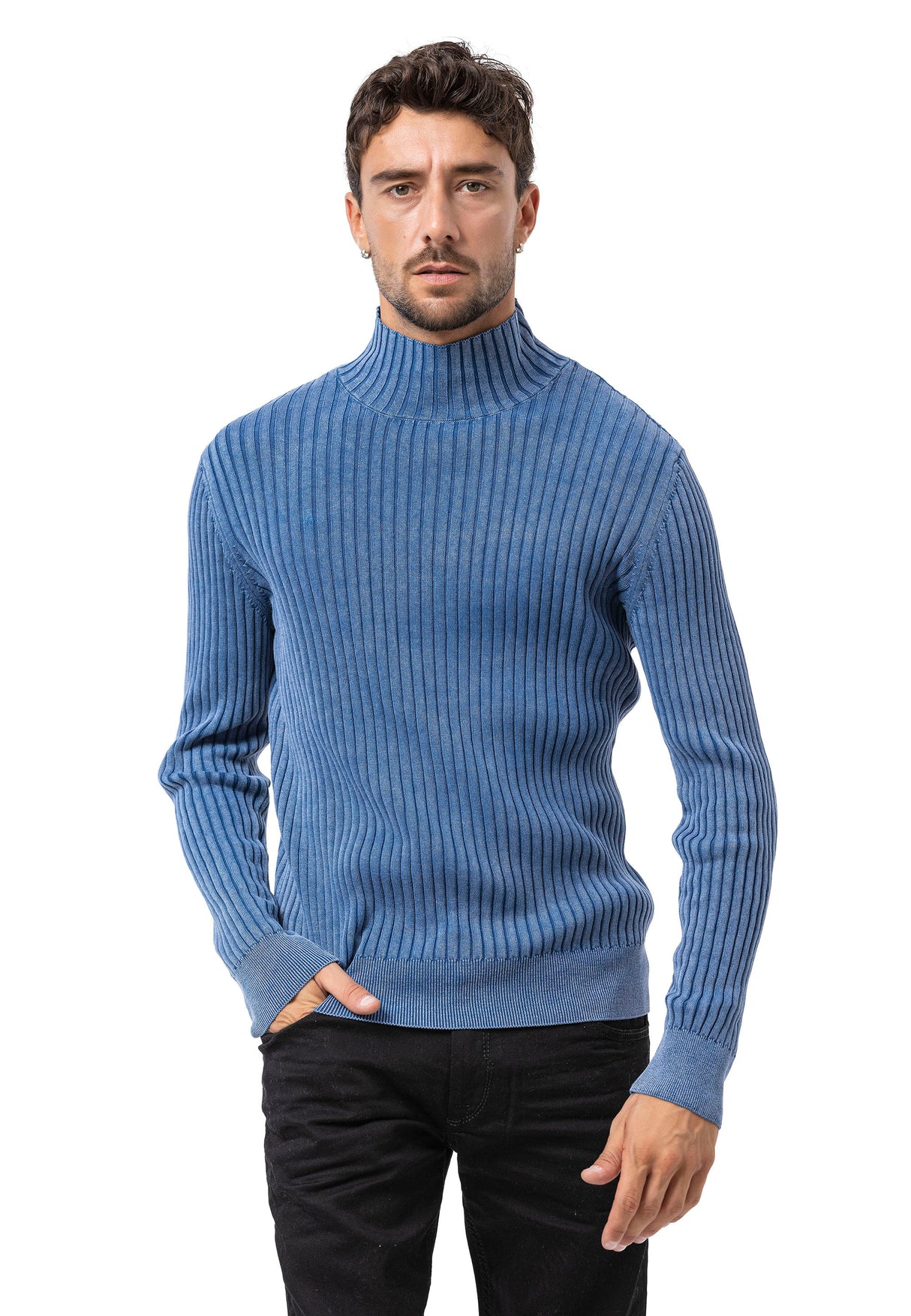 CP288 Pull à col roulé en coton pour homme – Confort côtelé et silhouette élégante