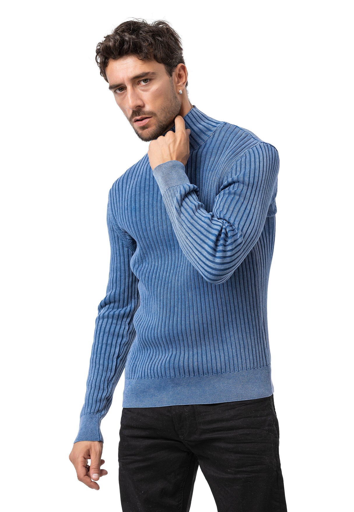 CP288 Pull à col roulé en coton pour homme – Confort côtelé et silhouette élégante