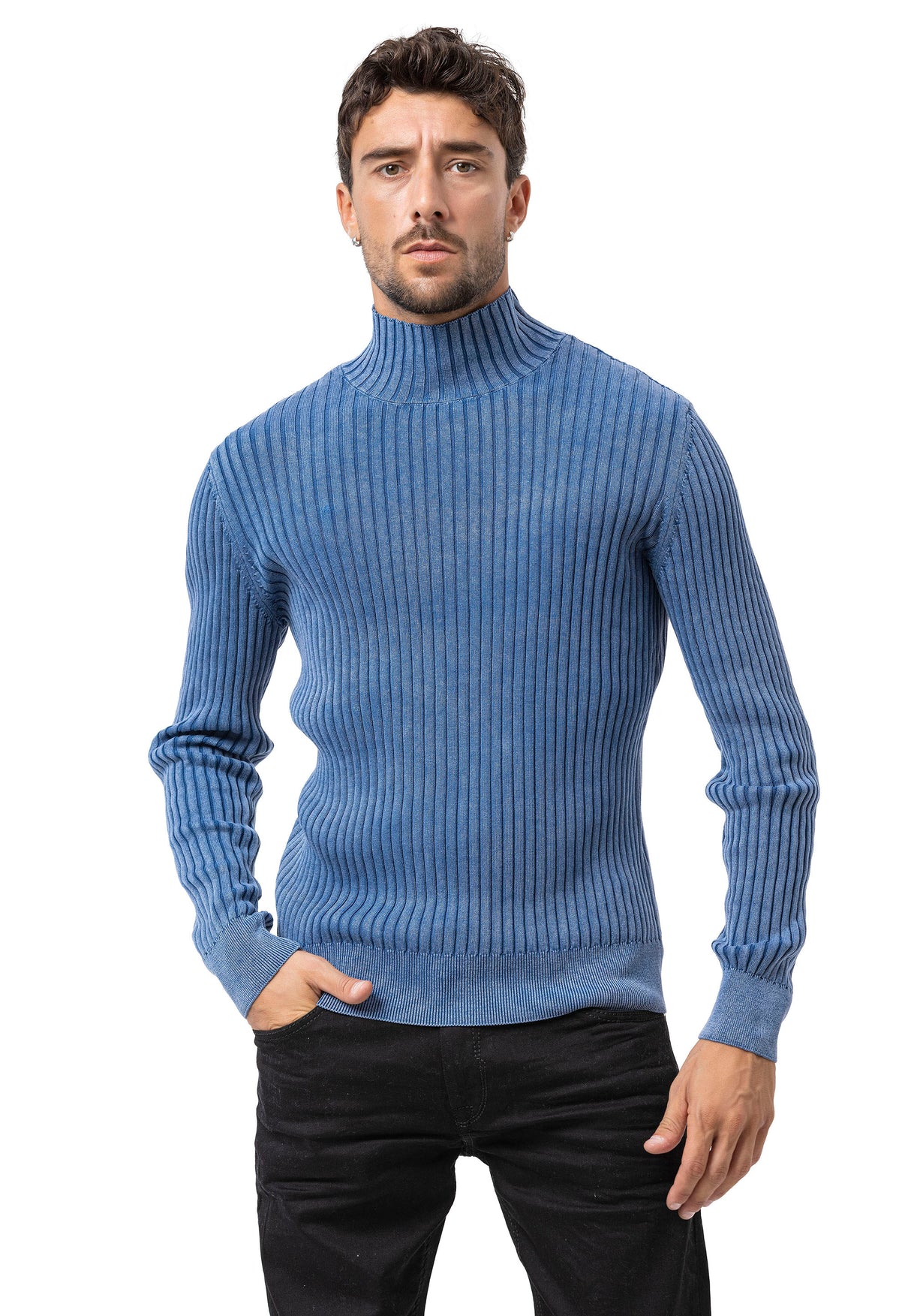 CP288 Pull à col roulé en coton pour homme – Confort côtelé et silhouette élégante