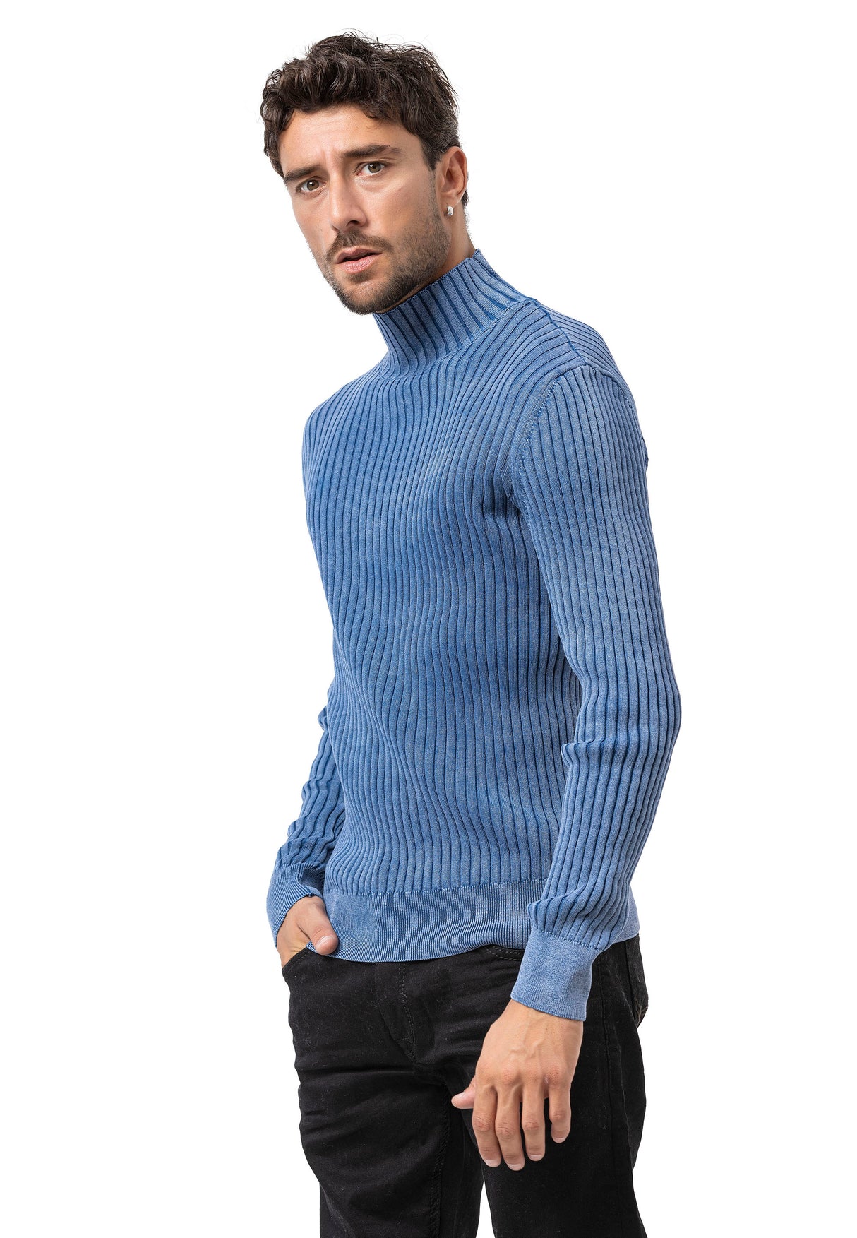 CP288 Pull à col roulé en coton pour homme – Confort côtelé et silhouette élégante