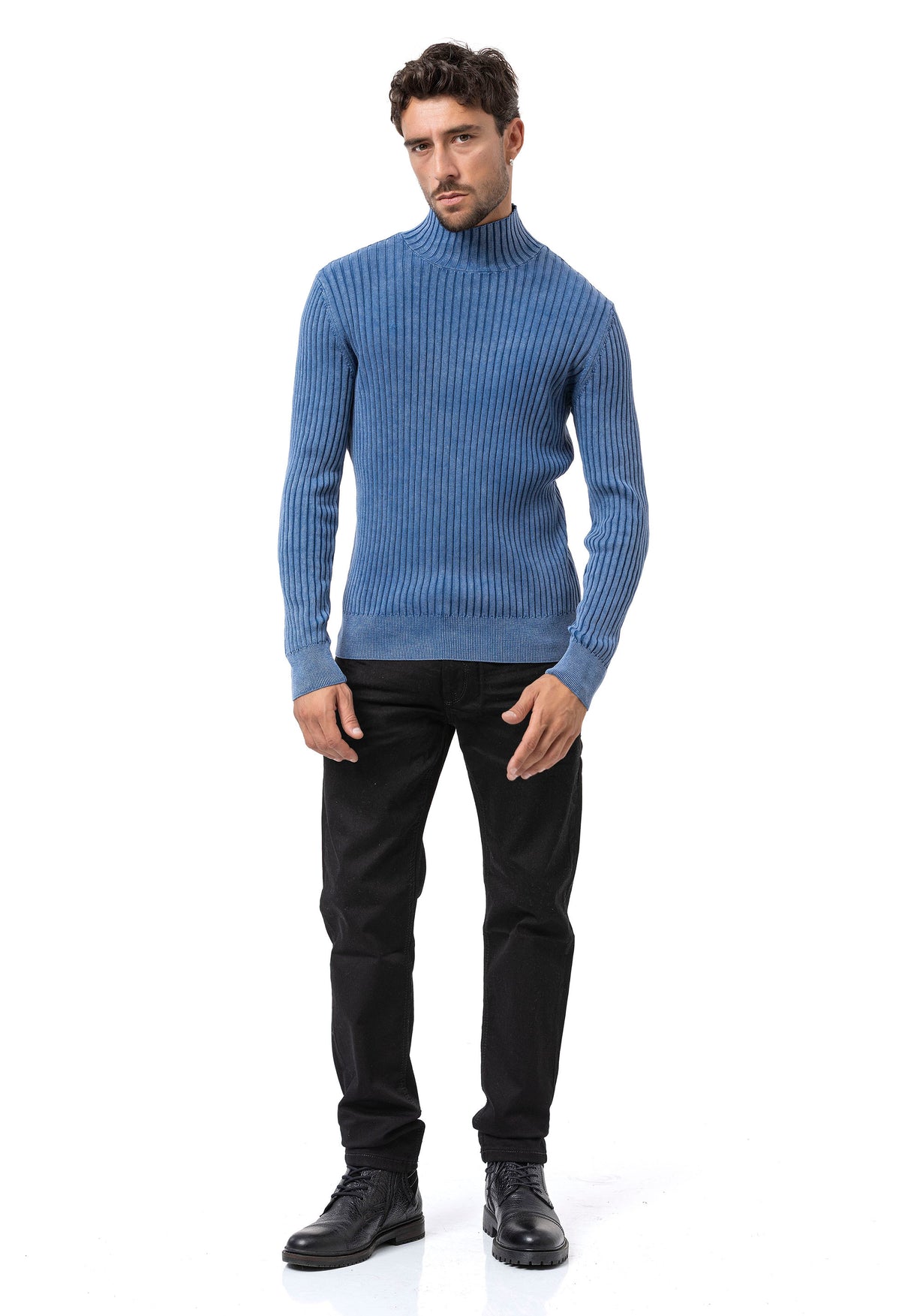CP288 Pull à col roulé en coton pour homme – Confort côtelé et silhouette élégante