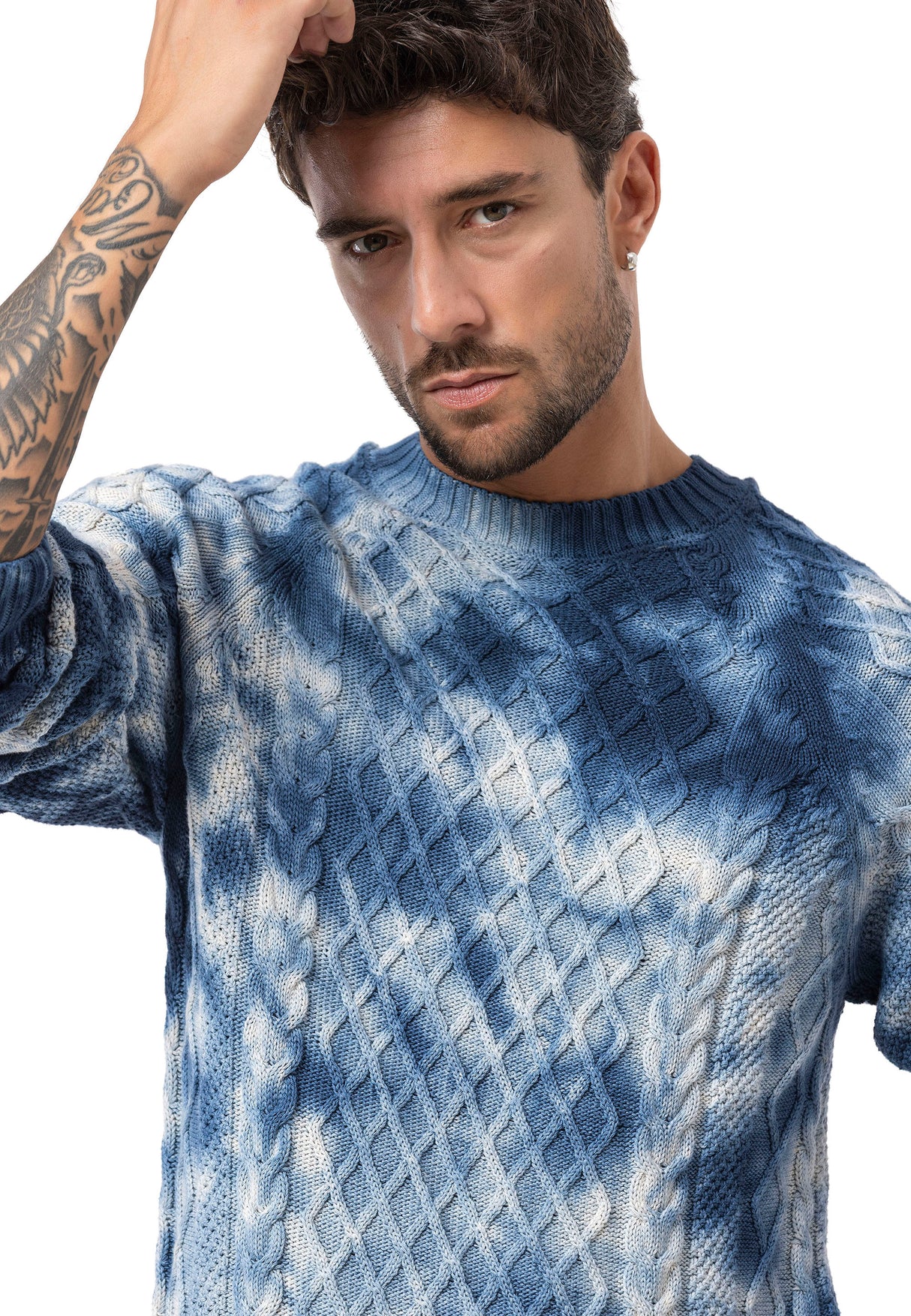 CP287 Pull pour homme en coton à motif torsadé – Un tricot classique pour un look moderne