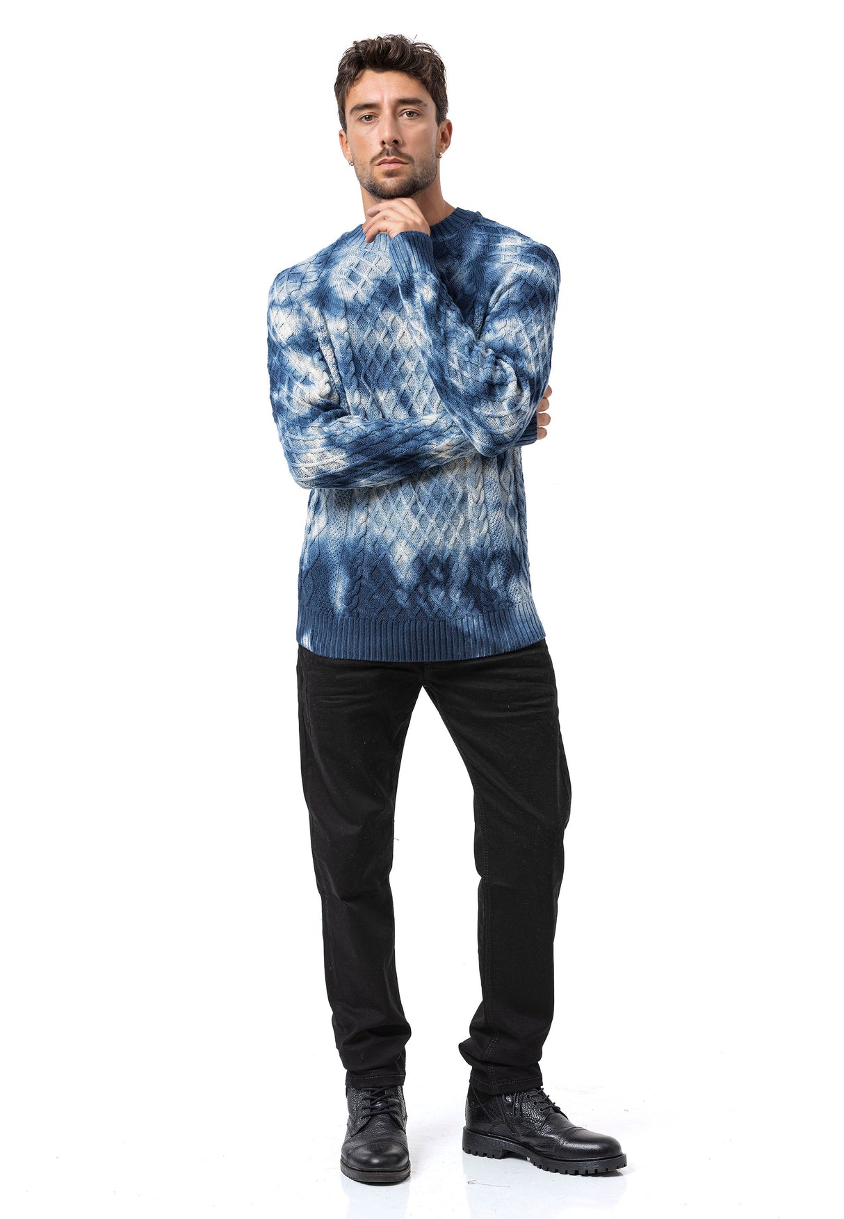 CP287 Pull pour homme en coton à motif torsadé – Un tricot classique pour un look moderne