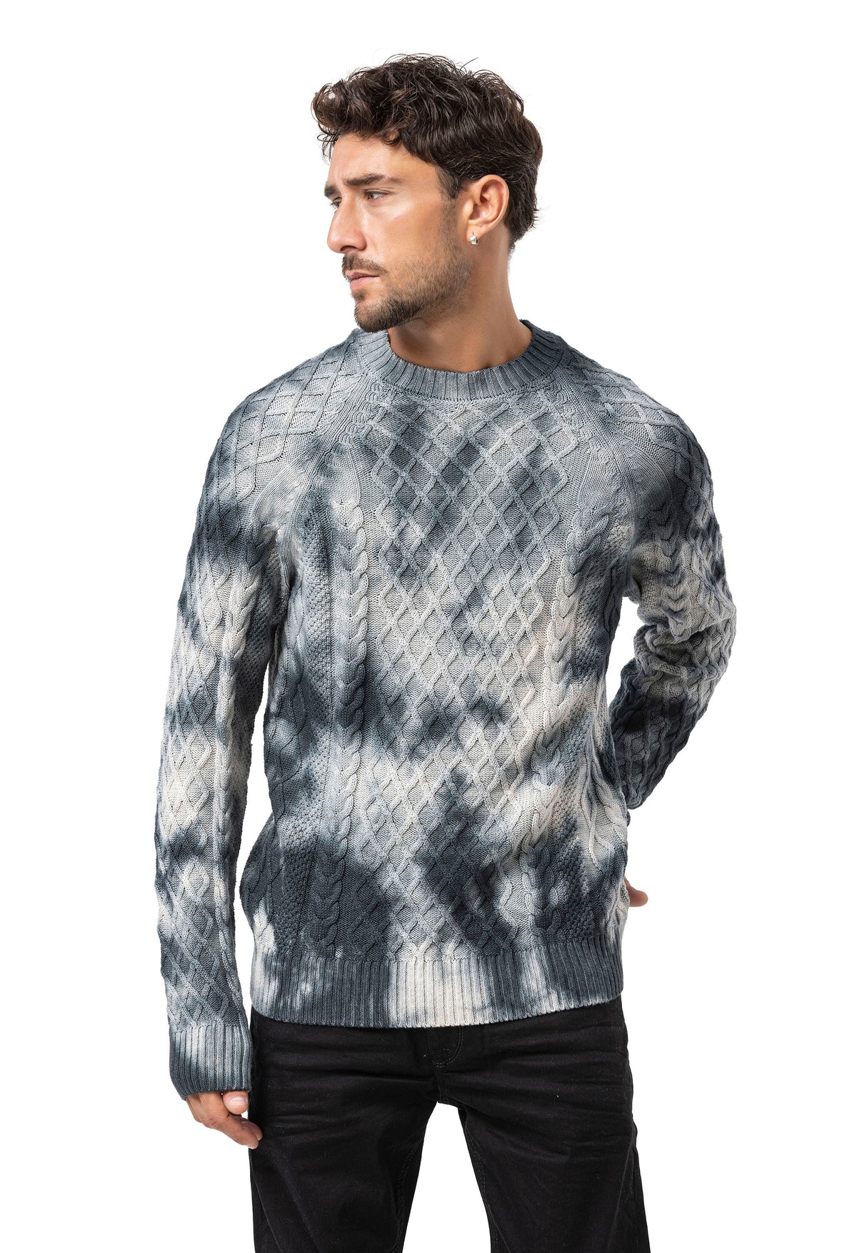 CP287 Pull pour homme en coton à motif torsadé – Un tricot classique pour un look moderne