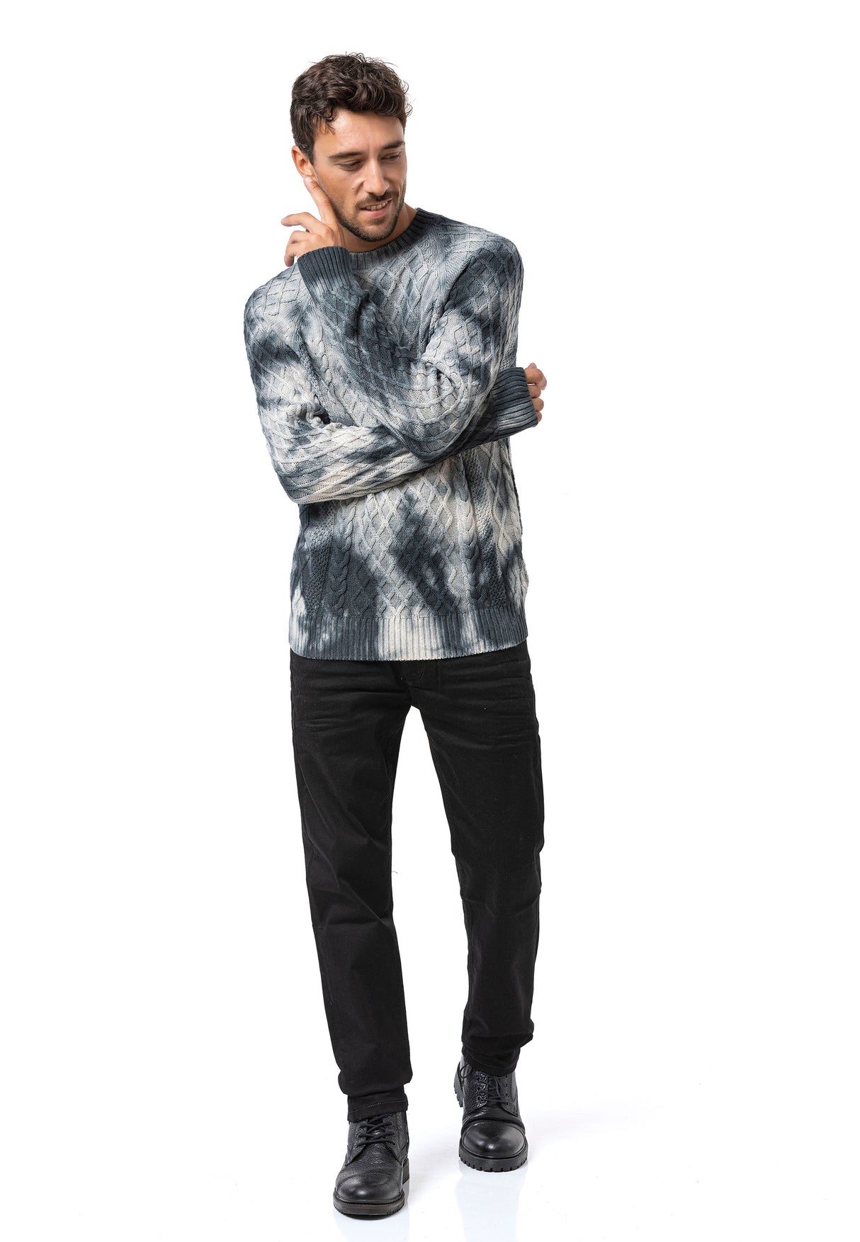 CP287 Pull pour homme en coton à motif torsadé – Un tricot classique pour un look moderne