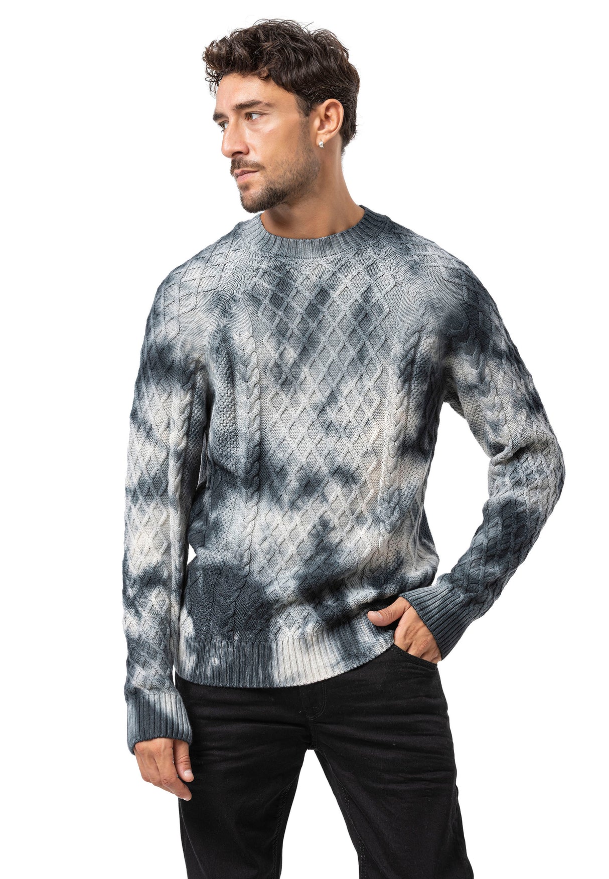 CP287 Pull pour homme en coton à motif torsadé – Un tricot classique pour un look moderne