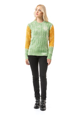 WP266 Damen Strickpullover – Zopfmuster Pullover mit Farbblock-Design & Rundhalsausschnitt | Kreativer Casual-Look für Alltag & Freizeit