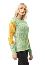 WP266 Damen Strickpullover – Zopfmuster Pullover mit Farbblock-Design & Rundhalsausschnitt | Kreativer Casual-Look für Alltag & Freizeit