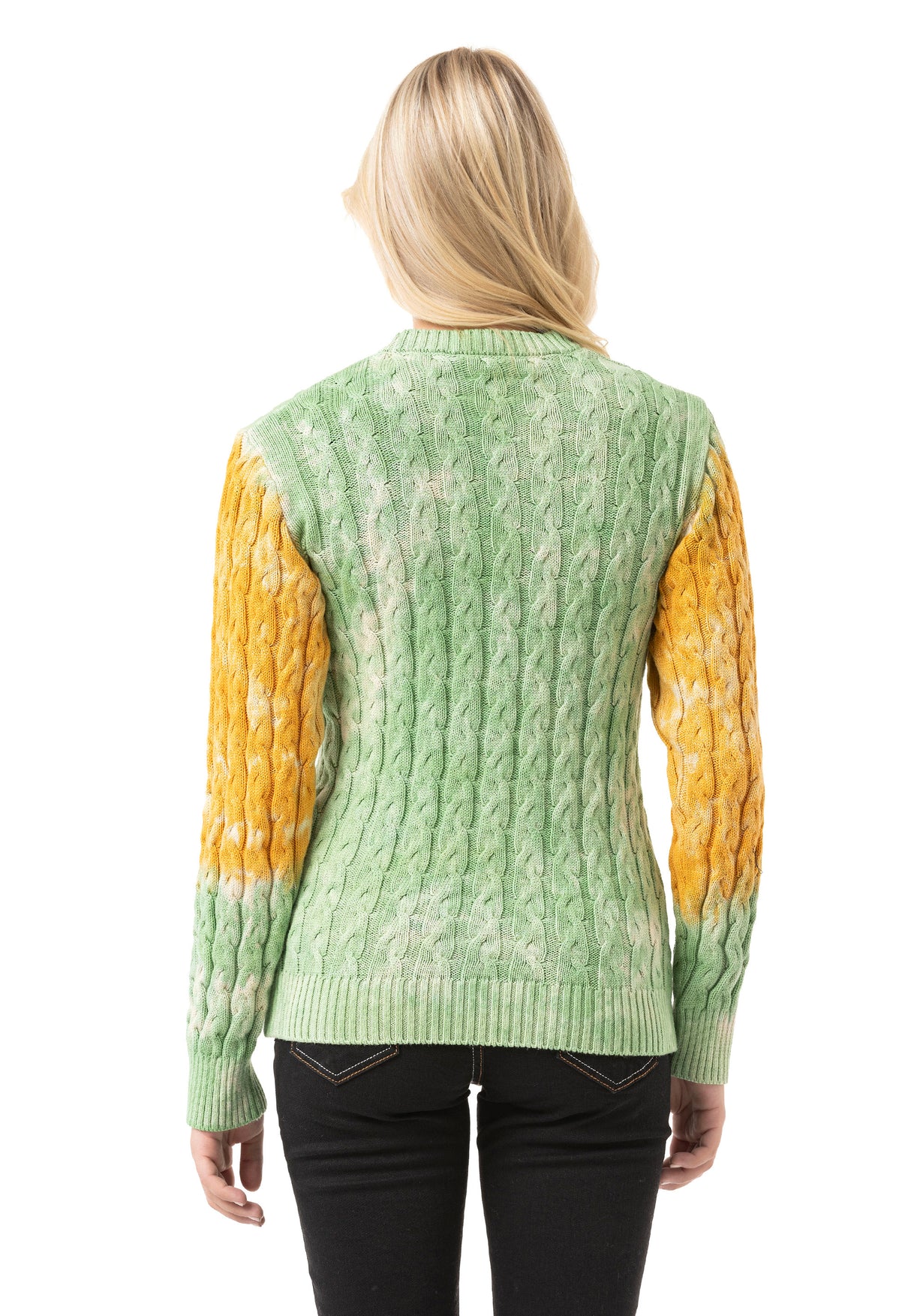 WP266 Damen Strickpullover – Zopfmuster Pullover mit Farbblock-Design & Rundhalsausschnitt | Kreativer Casual-Look für Alltag & Freizeit