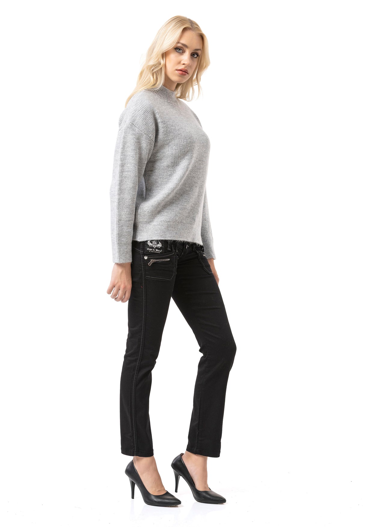 WP262 Damen Strickpullover – Gerippter Pullover mit Stehkragen & Relaxed Fit | Zeitloser Casual-Look für Alltag & Übergangszeit
