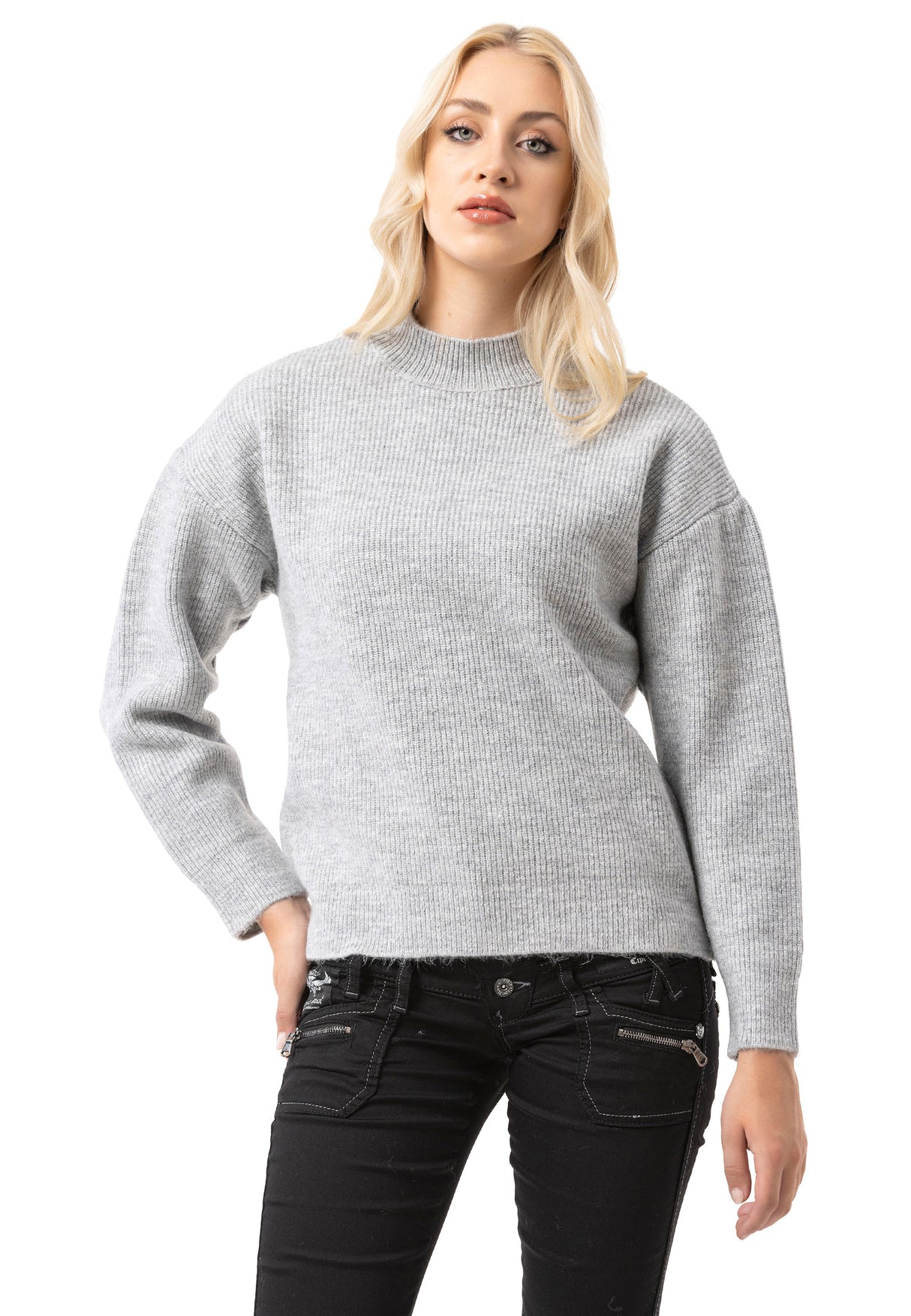 WP262 Damen Strickpullover – Gerippter Pullover mit Stehkragen & Relaxed Fit | Zeitloser Casual-Look für Alltag & Übergangszeit
