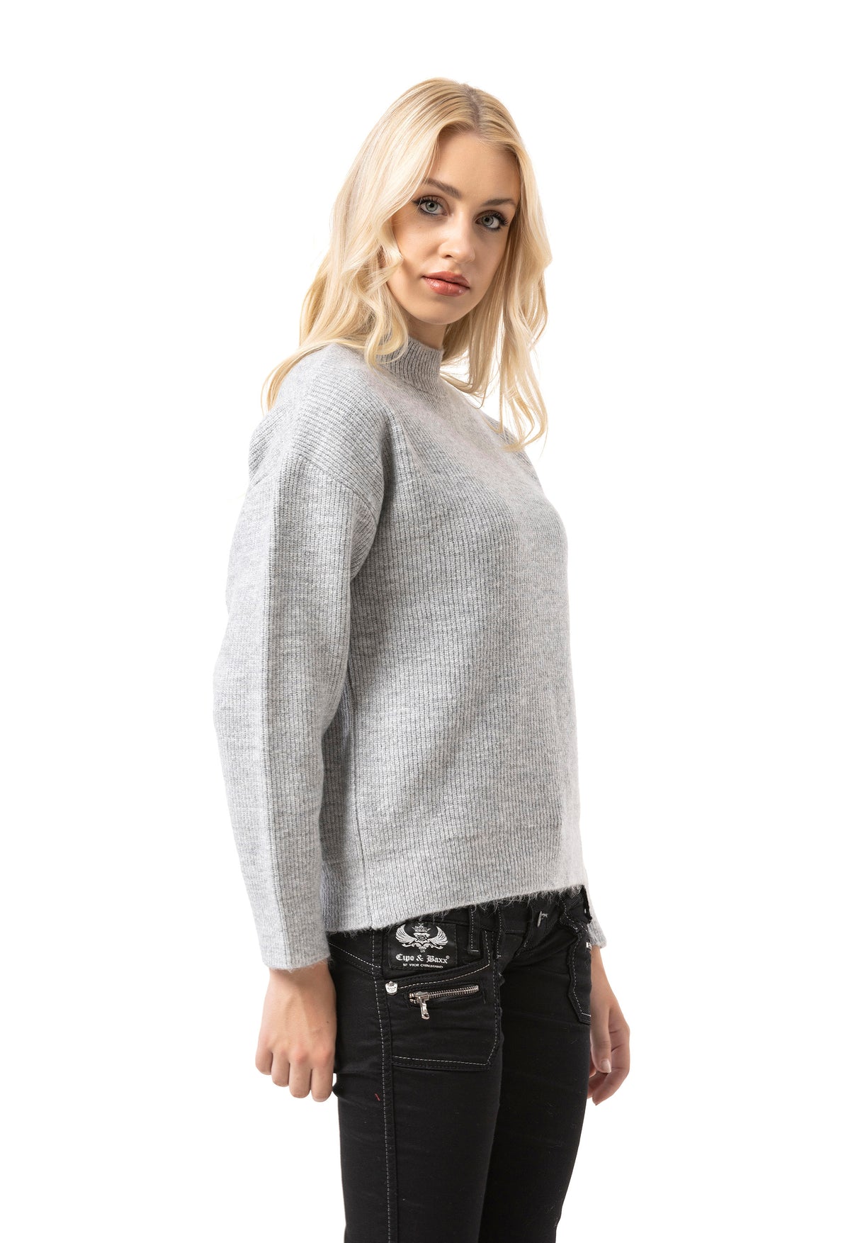 WP262 Damen Strickpullover – Gerippter Pullover mit Stehkragen & Relaxed Fit | Zeitloser Casual-Look für Alltag & Übergangszeit