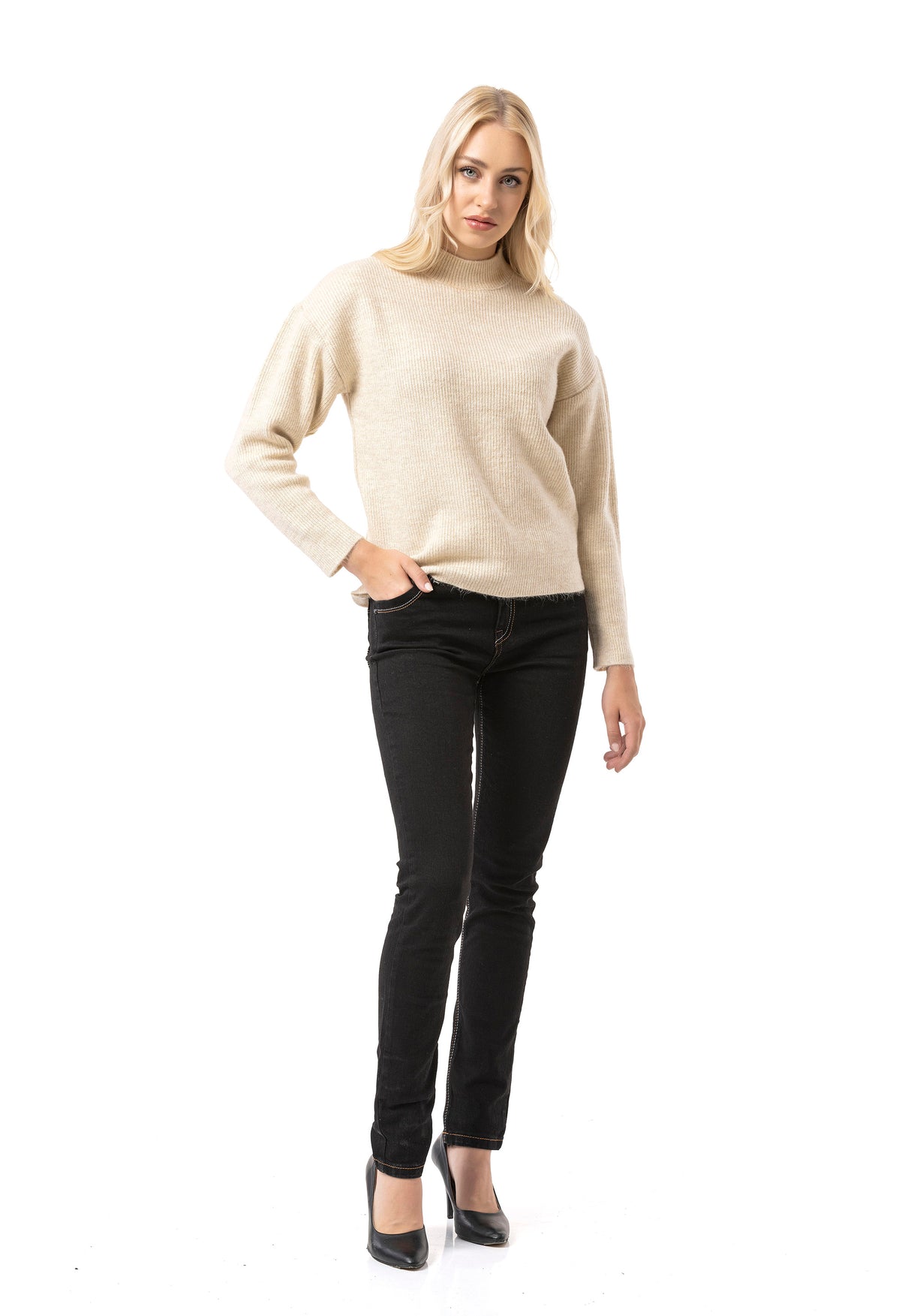 WP262 Damen Strickpullover – Gerippter Pullover mit Stehkragen & Relaxed Fit | Zeitloser Casual-Look für Alltag & Übergangszeit